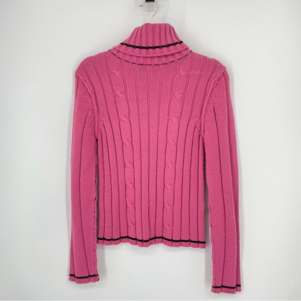 YOKI SPORTS TURTLENECK SWEATER SIZE M cable knit‎ Barbie pink black